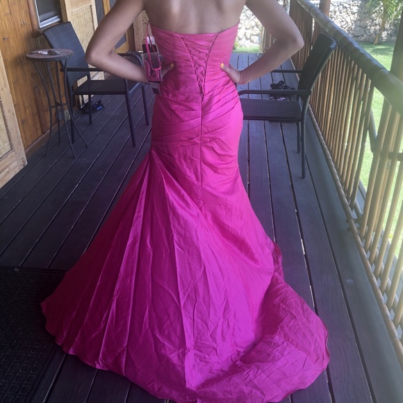 Pink strapless tafetta Maggie Sottero prom dress - Picture 2 of 6